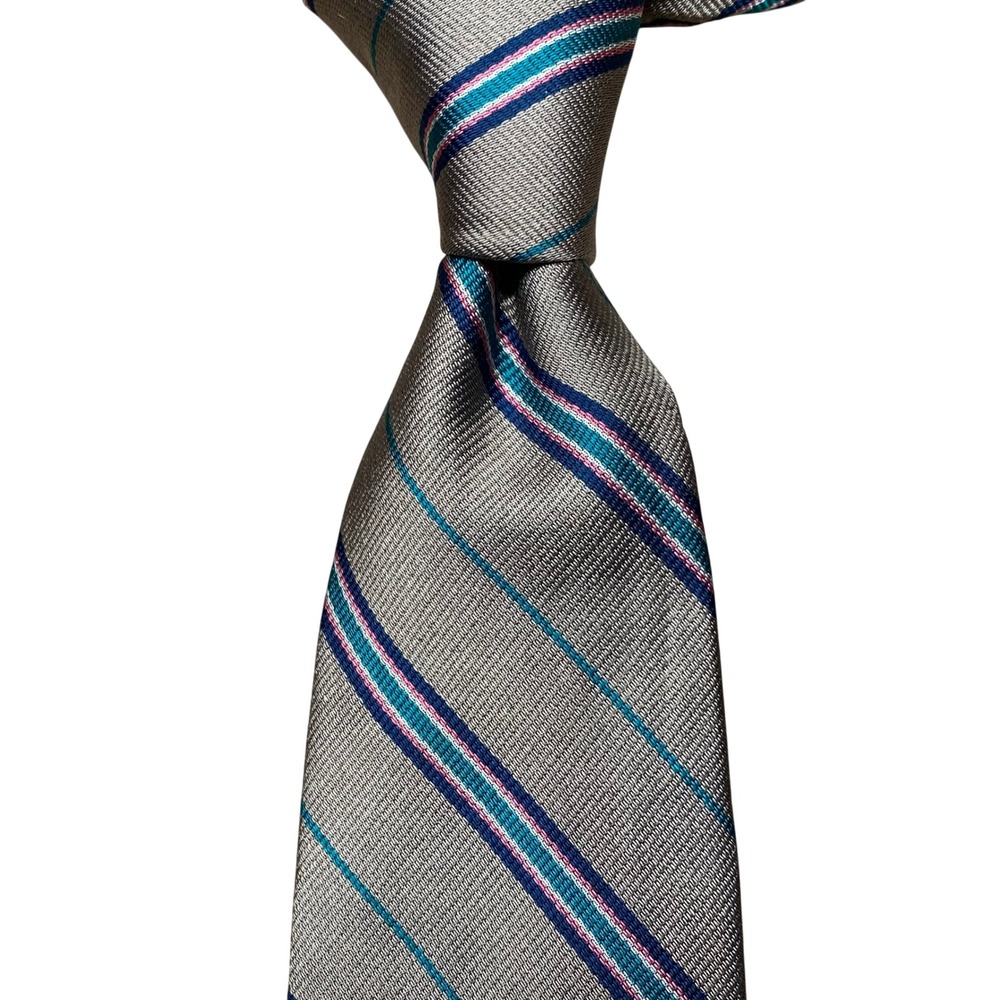 Vintage 80s Lands' End Tie Repp Stripe Mens Gray Silk USA Formal Business